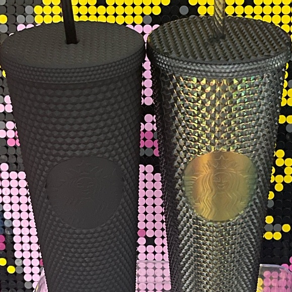 NWT💕SET🖤Starbucks Studded Venti Tumblers🖤Black Matt & Black Unicorn Bling - Picture 3 of 4
